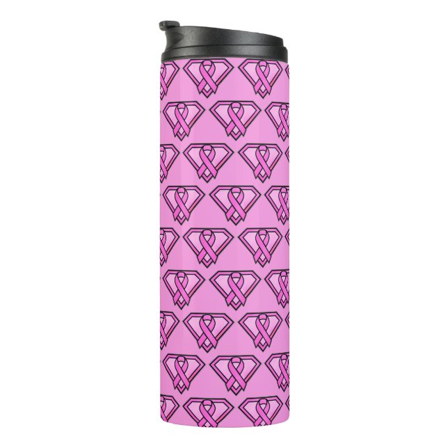 Breast Cancer Awareness Diamond Logo Pink Thermal Tumbler (Rotated Right)