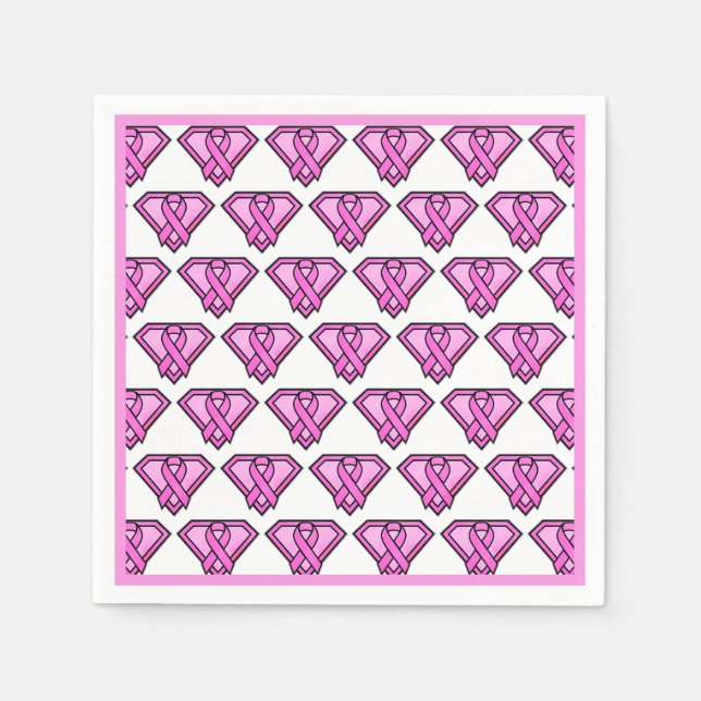 Breast Cancer Awareness Diamond Logo White Napkin (Front)