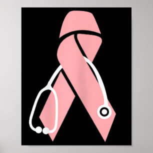 Breast Cancer Awareness Doctor Stethoscope Pink Ri Poster