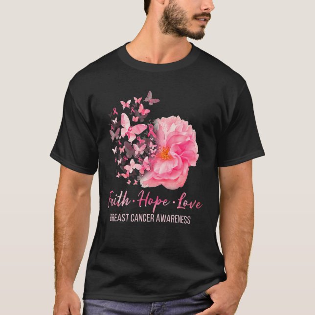 Breast Cancer Awareness Faith Hope Love Butterflie T-Shirt (Front)