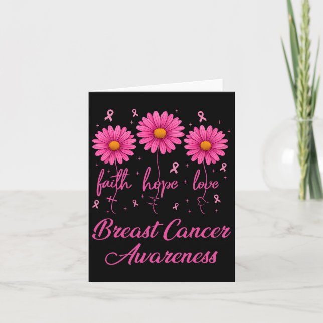 Breast Cancer Awareness Faith Love Hope Pink Sunfl Card (Front)