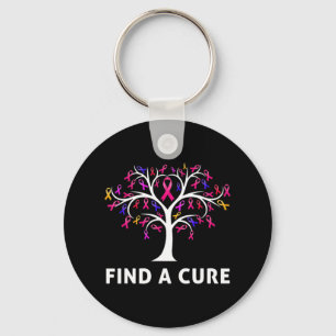 Breast Cancer Awareness Fight Find A Cure Tree Rib Key Ring