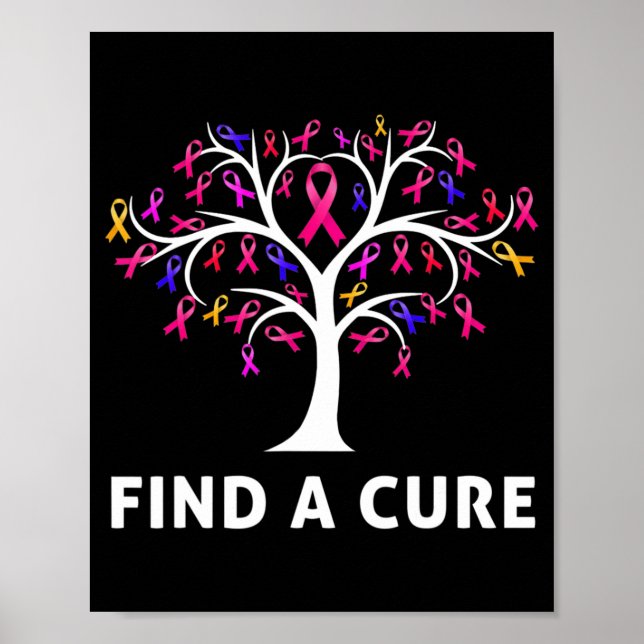 Breast Cancer Awareness Fight Find A Cure Tree Rib Poster (Front)