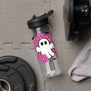 Breast Cancer Awareness Ghost with Pink Flowers Water Bottle