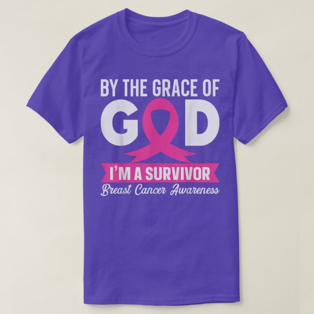 Breast Cancer Awareness  God's Survivor Pink Ribbo T-Shirt (Design Front)