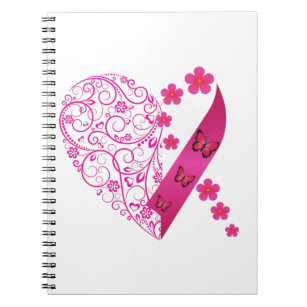 Breast Cancer Awareness Heart with Butterflies Notebook