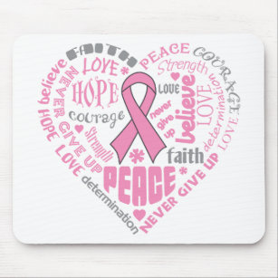Breast Cancer Awareness Heart Words Mouse Pad