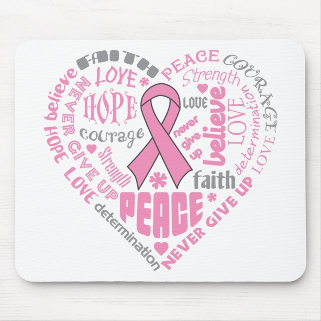 Breast Cancer Awareness Heart Words Mouse Pad (Front)