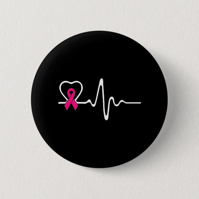 Breast Cancer Awareness Heartbeat 6 Cm Round Badge (Front)