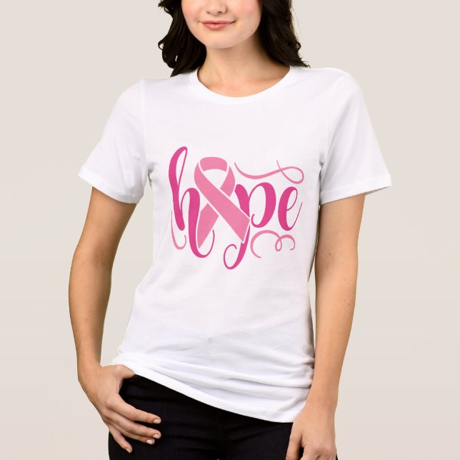 Breast Cancer Awareness Hope Pink Modern Script Tri-Blend Shirt (Front)
