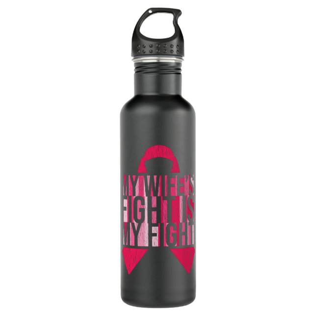 Breast Cancer Awareness Husband Wife Fight Support 710 Ml Water Bottle (Front)