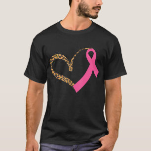 Breast Cancer Awareness Leopard Print Heart Pink T-Shirt