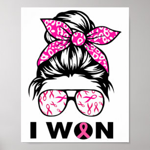 Breast Cancer Awareness Leopard Retro I Won Women' Poster