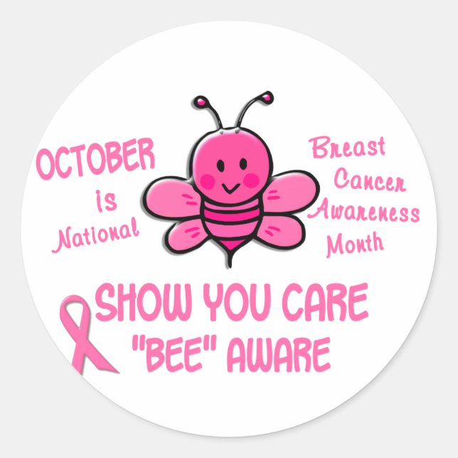 Breast Cancer Awareness Month Bee 1.1 Classic Round Sticker (Front)