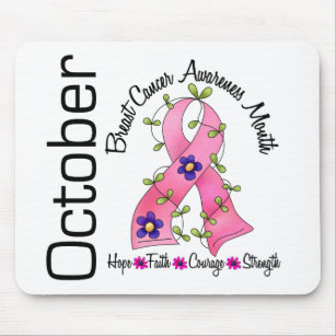 Breast Cancer Awareness Month Flower Ribbon 1 Mouse Pad