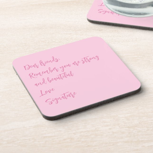Breast Cancer Awareness month pink custom quote Coaster (Left Side)