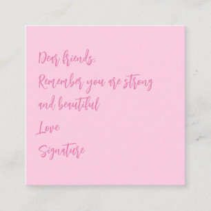 Breast cancer awareness month pink custom script enclosure card