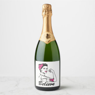 Breast Cancer Awareness Month Women's Believe Pink Sparkling Wine Label
