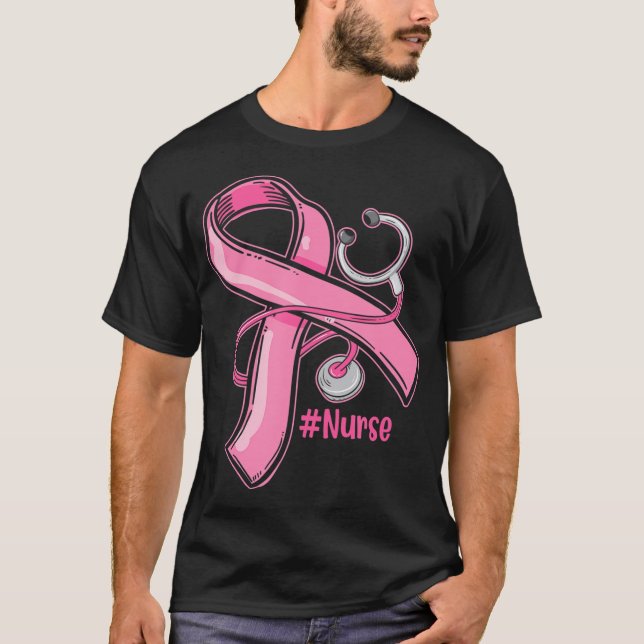 Breast Cancer Awareness Nurse Stethoscope Pink T-Shirt (Front)