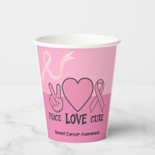 Breast Cancer Awareness Peace LOVE CURE pink Paper Cups
