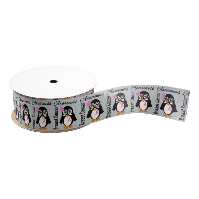 Breast Cancer Awareness Penguin Grosgrain Ribbon (Spool)