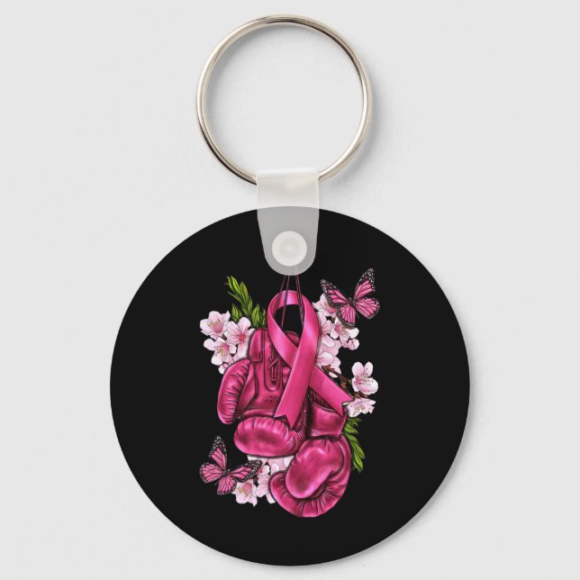 Breast Cancer Awareness Pink Boxing Gloves Pink Ri Key Ring (Front)