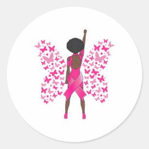 Breast Cancer Awareness Pink Butterflies African A Classic Round Sticker