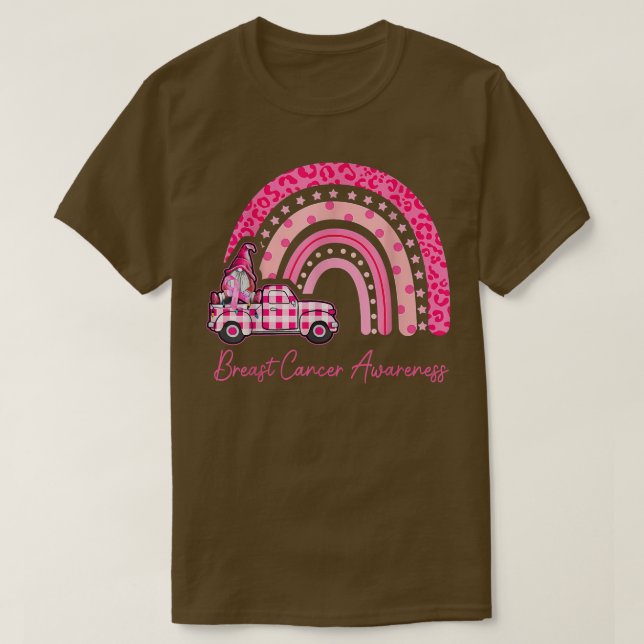 Breast Cancer Awareness Pink Gnomes Truck Rainbow  T-Shirt (Design Front)