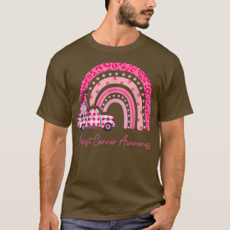 Breast Cancer Awareness Pink Gnomes Truck Rainbow  T-Shirt