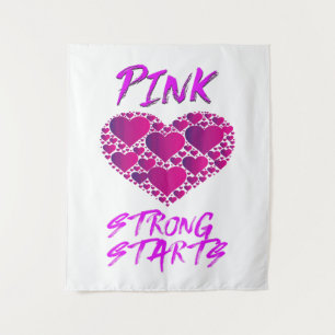 Breast Cancer Awareness: Pink Hearts, Strong Start Tapestry