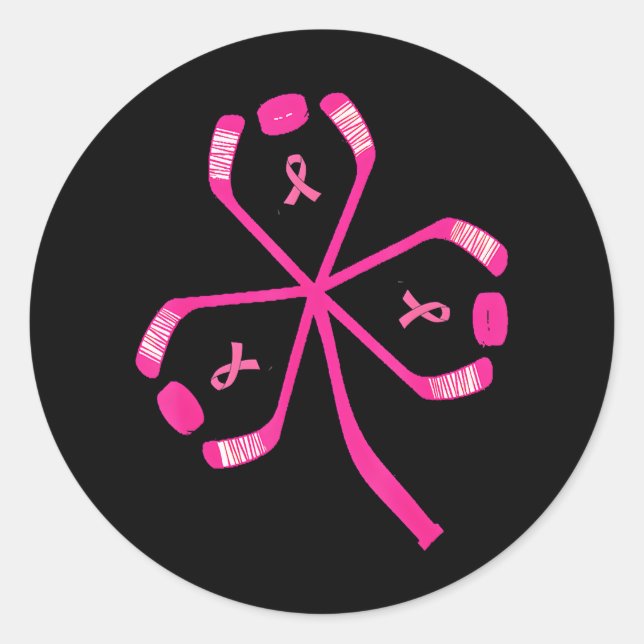 Breast Cancer Awareness Pink Hockey Stick For Men Classic Round Sticker (Front)