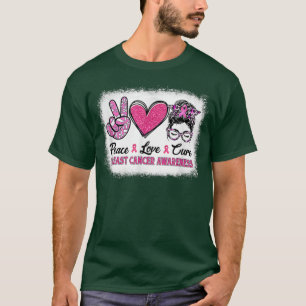 Breast Cancer Awareness Pink Peace Love Cure Messy T-Shirt