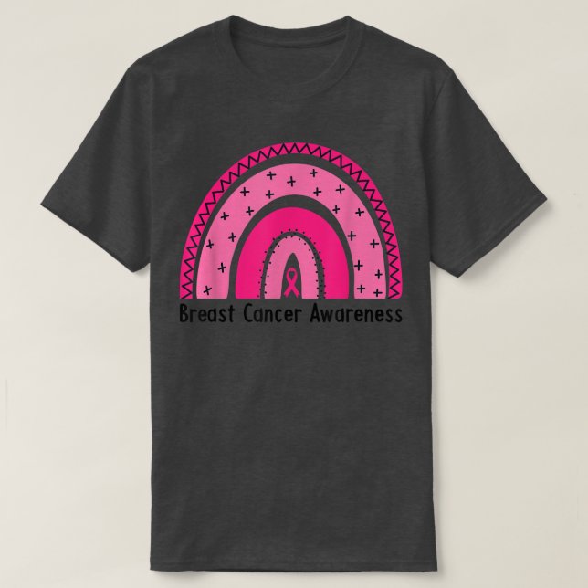 Breast Cancer Awareness Pink Rainbow Ribbon Suppor T-Shirt (Design Front)