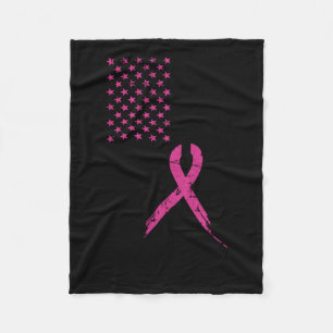 Breast Cancer Awareness Pink Ribbon American Flag Fleece Blanket