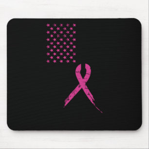 Breast Cancer Awareness Pink Ribbon American Flag  Mouse Pad