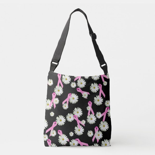 Breast cancer awareness pink ribbon and daisy crossbody bag (Front)
