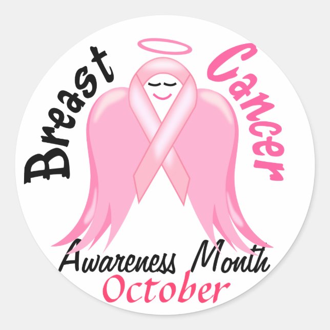 Breast Cancer Awareness - Pink Ribbon Angel Classic Round Sticker (Front)