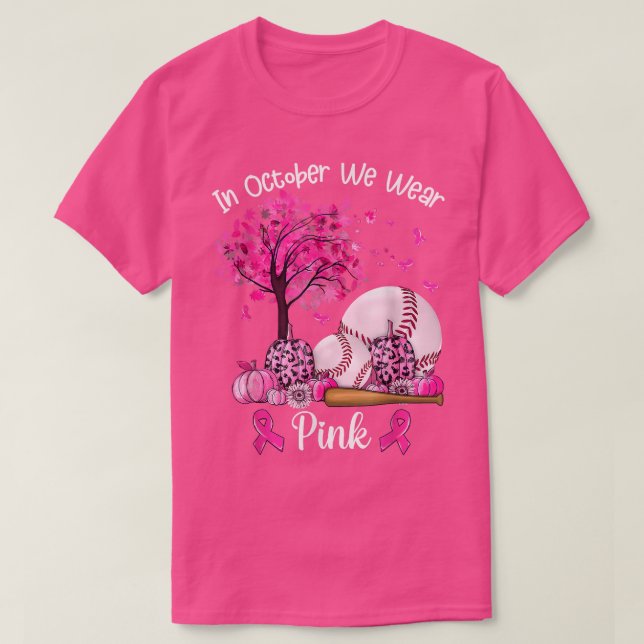 Breast Cancer Awareness Pink Ribbon Baseball Pumpk T-Shirt (Design Front)