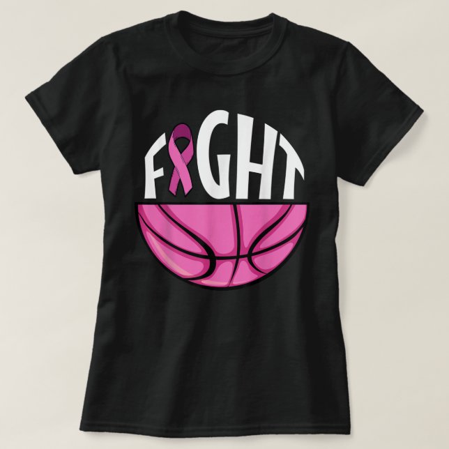Breast Cancer Awareness Pink Ribbon Basketball Tea T-Shirt (Design Front)