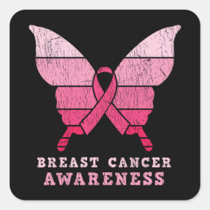 Breast Cancer Awareness Pink Ribbon Butterfly Gift Square Sticker