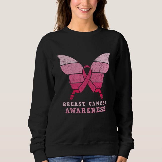 Breast Cancer Awareness Pink Ribbon Butterfly Gift Sweatshirt (Front)