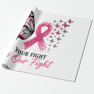 Breast Cancer Awareness Pink Ribbon Butterfly Wrapping Paper