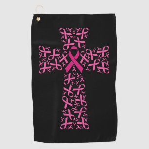 Breast Cancer Awareness Pink Ribbon Cross Golf Towel