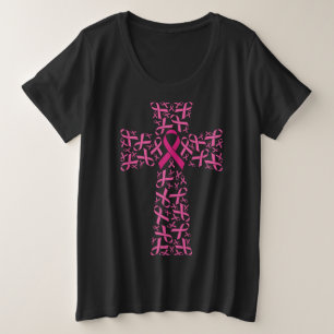 Breast Cancer Awareness Pink Ribbon Cross Plus Size T-Shirt