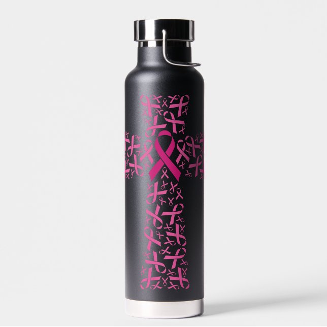 Breast Cancer Awareness Pink Ribbon Cross Water Bottle (Left)