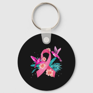 Breast Cancer Awareness Pink Ribbon Flowers Key Ring