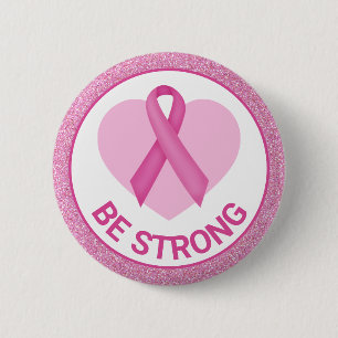 Breast Cancer Awareness Pink Ribbon & Heart 6 Cm Round Badge