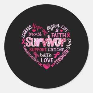 Breast Cancer Awareness Pink Ribbon Heart Survivor Classic Round Sticker