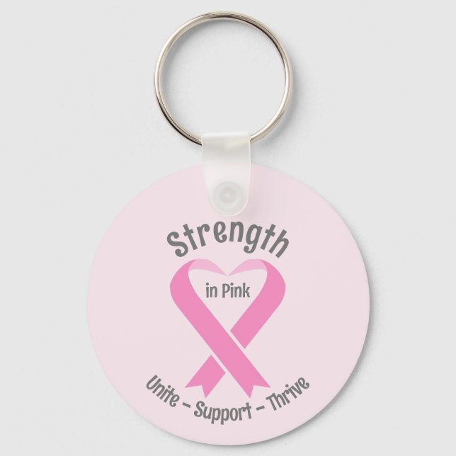 Breast Cancer Awareness Pink Ribbon Metal Key Ring (Front)