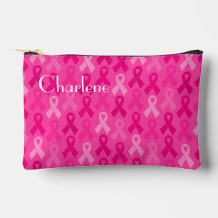 Breast Cancer Awareness Pink Ribbon Pattern Accessory Pouch